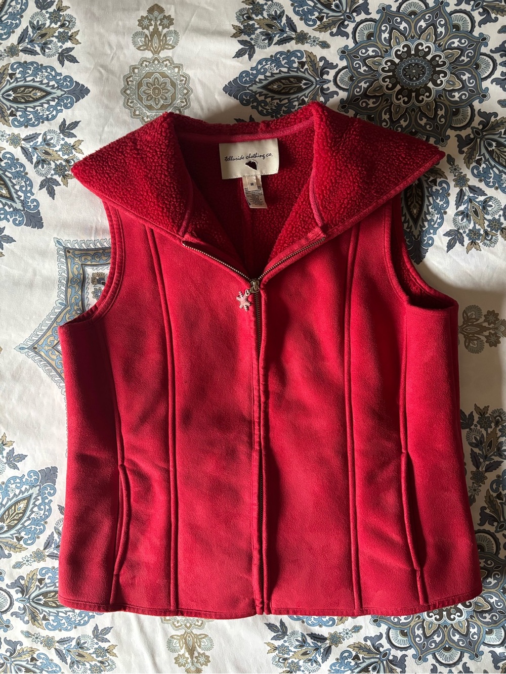 Women's Red Sherpa-Lined Suede Vest by Telluride Clothing Company